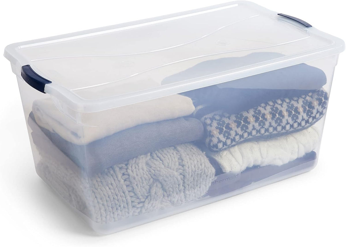 Rubbermaid Cleverstore 95 Qt Clear Storage Bins with Lids, 4-Pack, Stackable, BPA-Free, Made in USA
