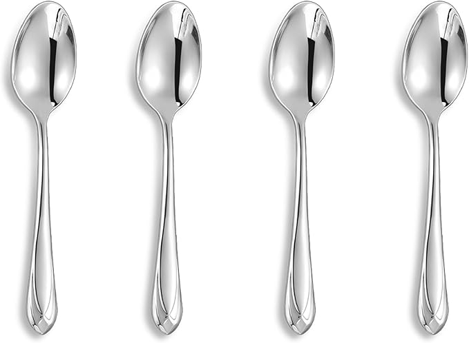 KEAWELL Premium Astra 4-Piece 5.8 inch Spoon Set – Mirror-Finished 18/10 Stainless Steel with Diamond-Faceted Handles Dishwasher Safe for Modern Dining (4, Small Spoons)