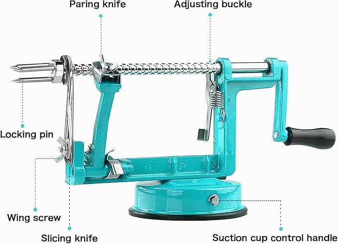 Apple Peeler, Slicer Corer Potato Peelers 3 In 1, Stainless Steel Heavy Duty Suction Cup Base And 7 Extra Blades (Blue)