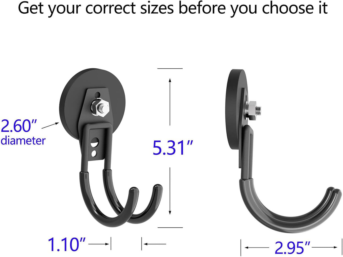 Heavy Duty Magnetic Hooks, Super Strong Garage Magnet Hooks, Magnetic Cable/Tool Holder with Anti-Slip Coating for Horse Trailer, Indoor & Outdoor Hanging Strong Black Magnetic Hook(4Pack)