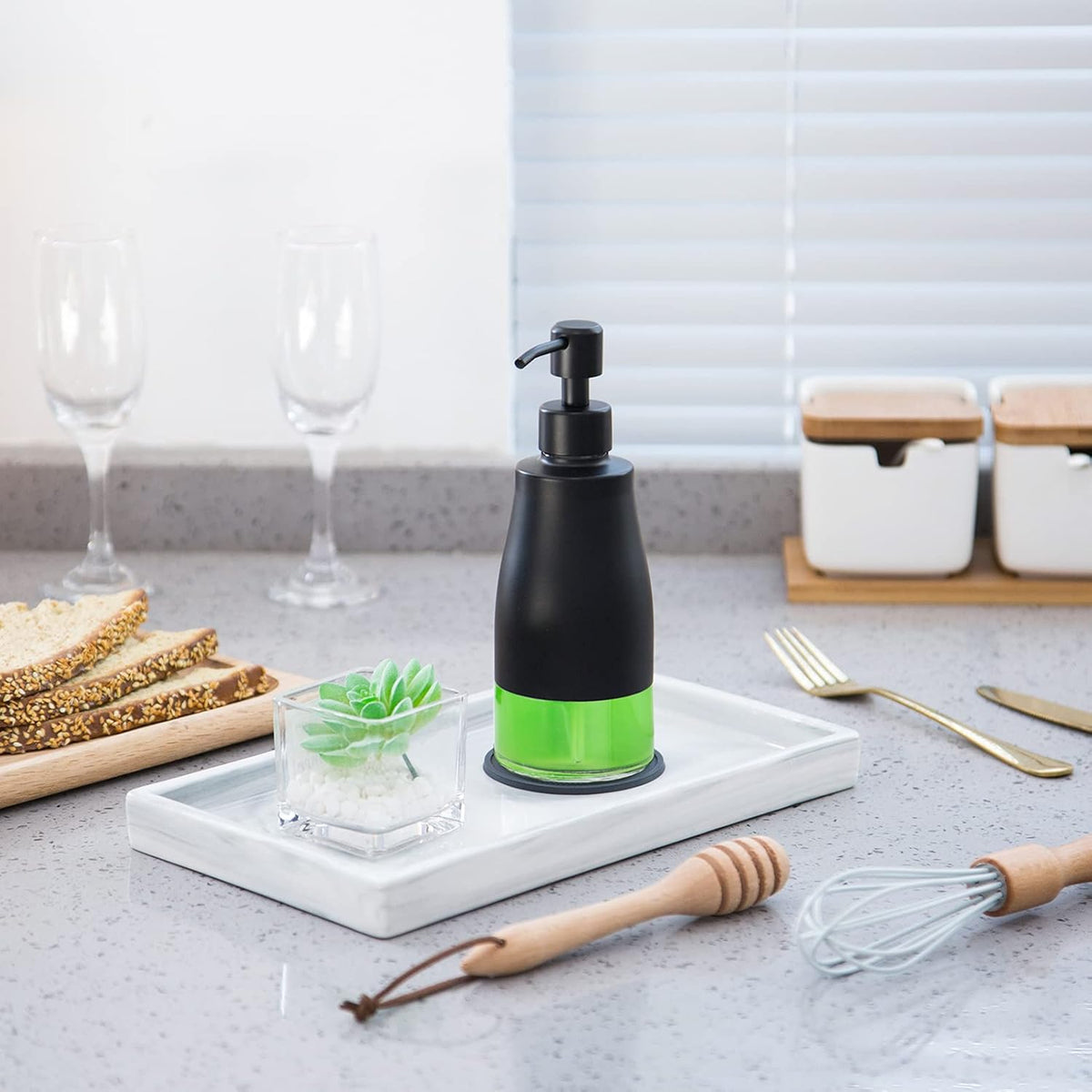 Black Soap Dispenser with Coasterand Stickers, Refillable Liquid Stainless Steel Soap Dispenser for Kitchen Sink, Bathroom Countertop (11OZ / 320ML)
