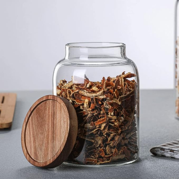 Large Glass Jars with Airtight Wooden Lid, Food Storage Glass Canister, Clear Cereal Storage Container for Flour, Sugar, Coffee Beans, Snack (67 FL OZ (2000ml))