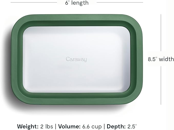 Caraway 2pc Glass Food Storage Set - 6.6 Cup Food Containers (2) - Ceramic Coated - Non Toxic, Non Stick Lunch Box with Lids. Dishwasher, Oven, & Microwave Safe - Sage