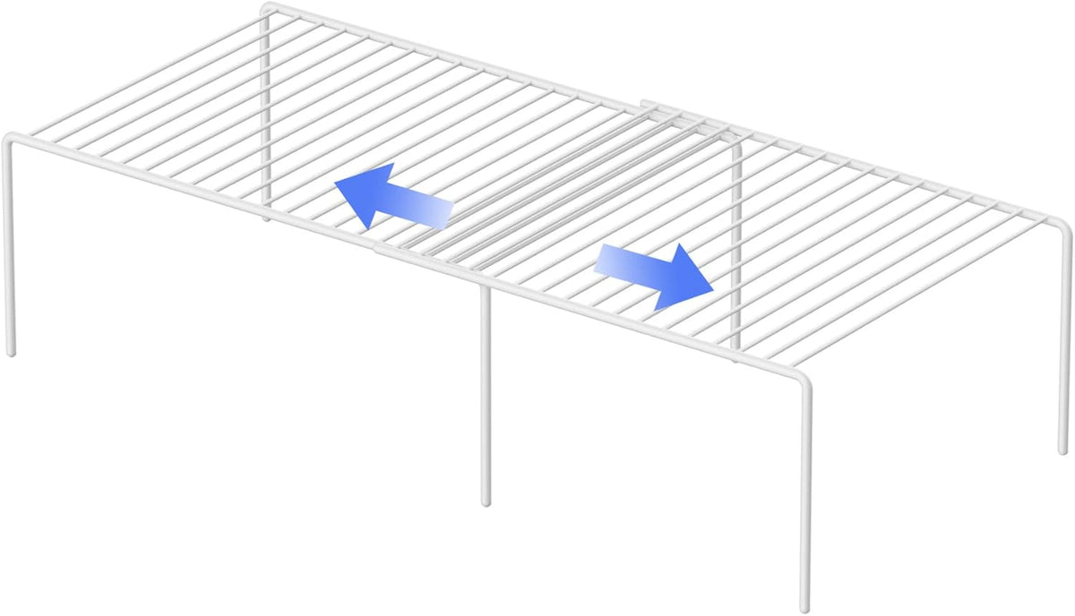 Redrubbit Cabinet Storage Shelf Rack, Expandable Metal Rustproof Kitchen Counter and Cabinet Shelf, Storage Rack Organizer Space Saver for Kitchen, Fridge, Cabinet, Bathroom, White