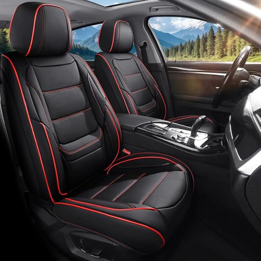 Car Seat Covers Custom Fit for Chevrolet/Chevy Bolt 2016-2026 , Premium Faux Leather Waterproof Car Seat Protectors with Lumbar Support, Breathable Anti-Slip Easy to install(Black&Red,Full set)