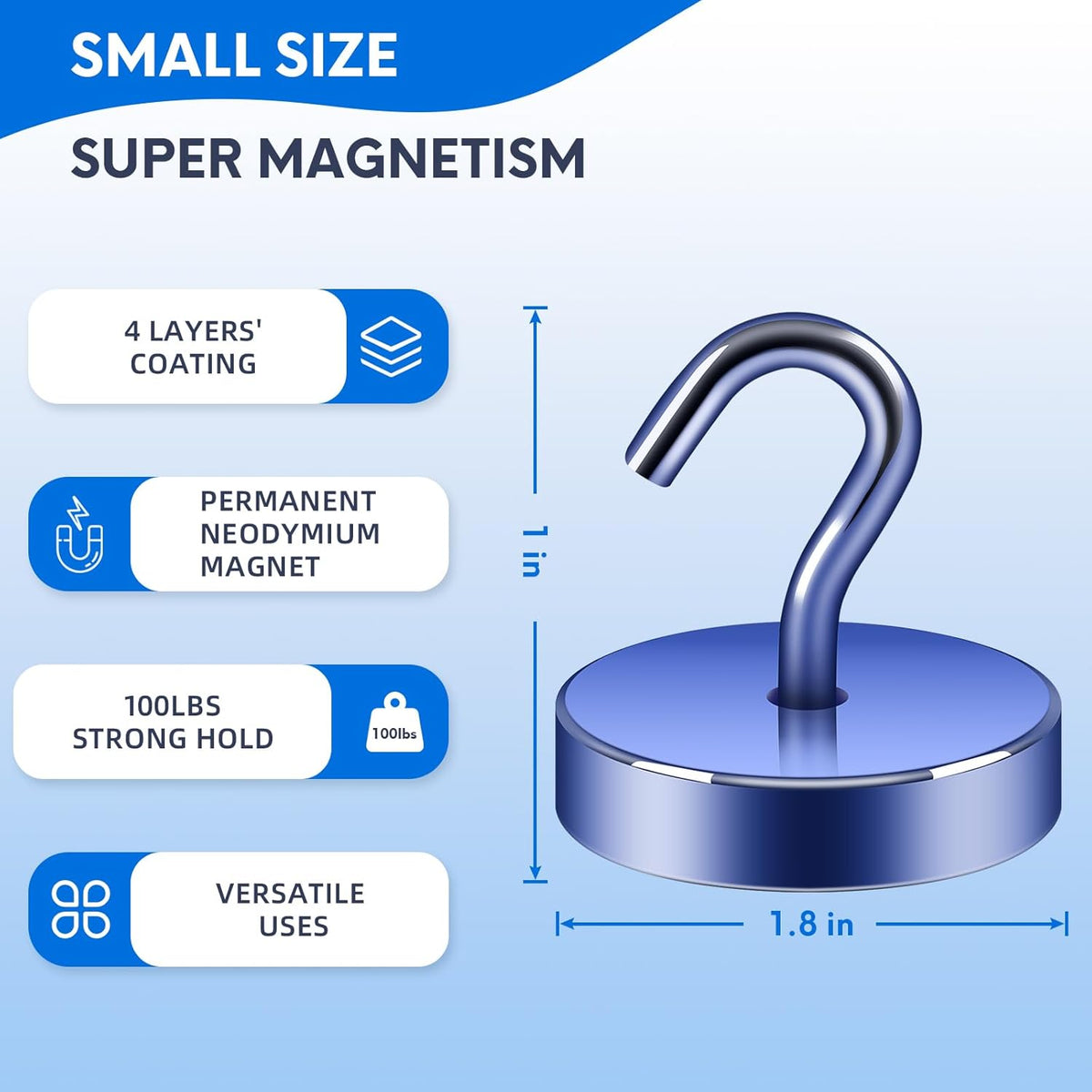 Neosmuk Magnetic Hooks, Cruise Ship Essentials, 100lb+ Heavy Duty Magnetic Hooks for Cruise Cabins, Refrigerator, Grill, Hanging, and Travel | Extra Strong Must-Haves Magnet Hook,Navyblue