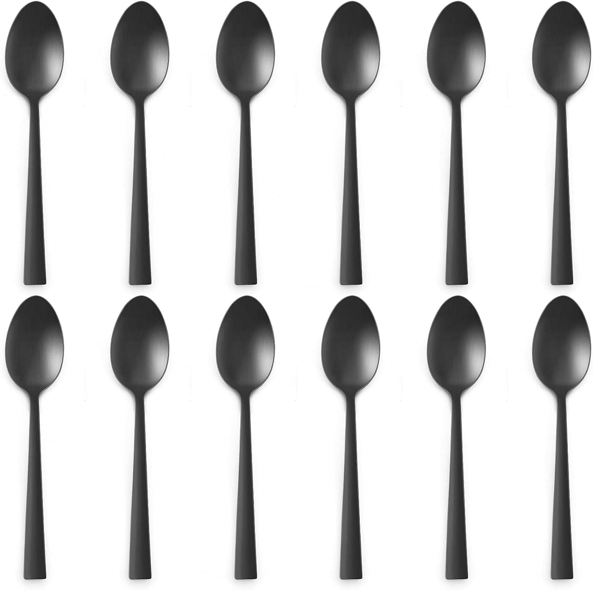 Matte Black Dinner Spoons Set of 12, E-far 7.9 Inch Stainless Steel Soup Spoons Tablespoons for Home, Kitchen or Restaurant, Non-toxic & Mirror Polished, Squared Edge & Dishwasher Safe
