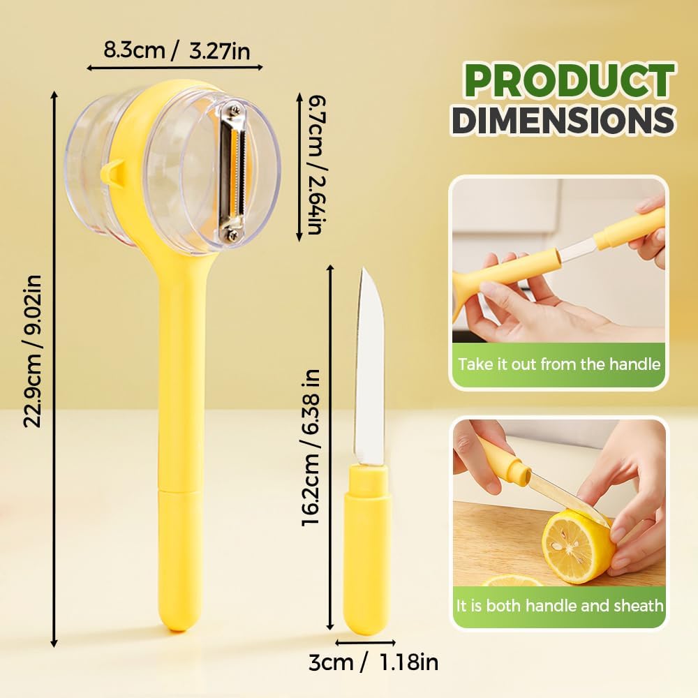 3 in 1 Peeler with Container, 2025 New Stainless Steel Peelers with Container with Handle Fruit Knife, Multifunctional Vegetable Peelers for Home Kitchen (Yellow and Green)