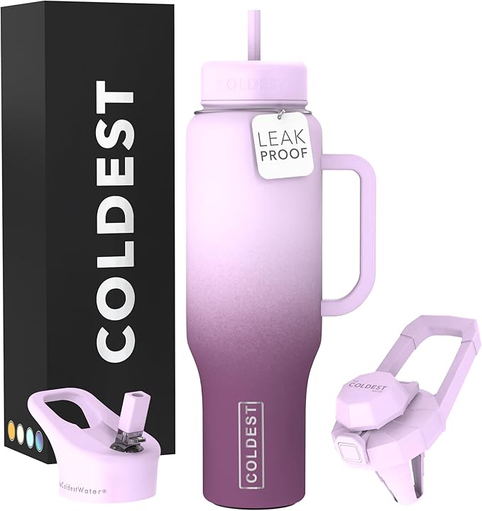 Coldest Tumbler with Handle and Straw - 100% Leak Proof Insulated Tumbler with Lid and Straw (3 Lids) - Stainless Steel Tumblers for Women & Men - Cup Holder Friendly Base, 46 oz (Tasty Lolipop)