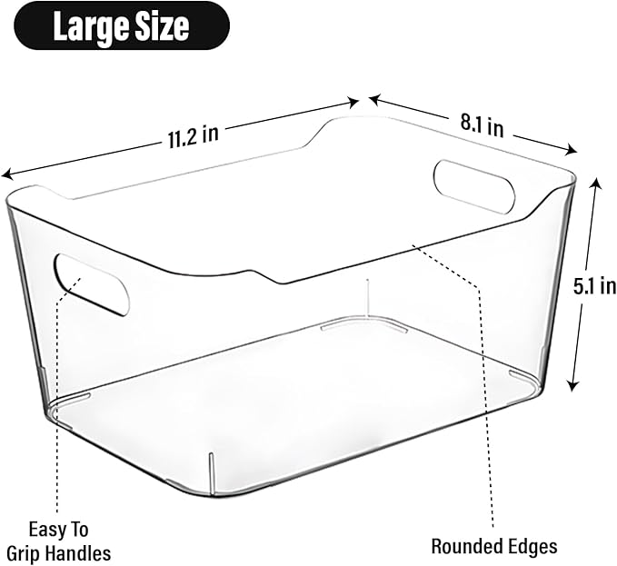 Plastic Clear Storage Bins with Labels, Home Freezer Refrigerator Pantry Organizers and Storage Containers Fridge Organizer Bins Kitchen Organization Cabinet Medicine Bin for organizing