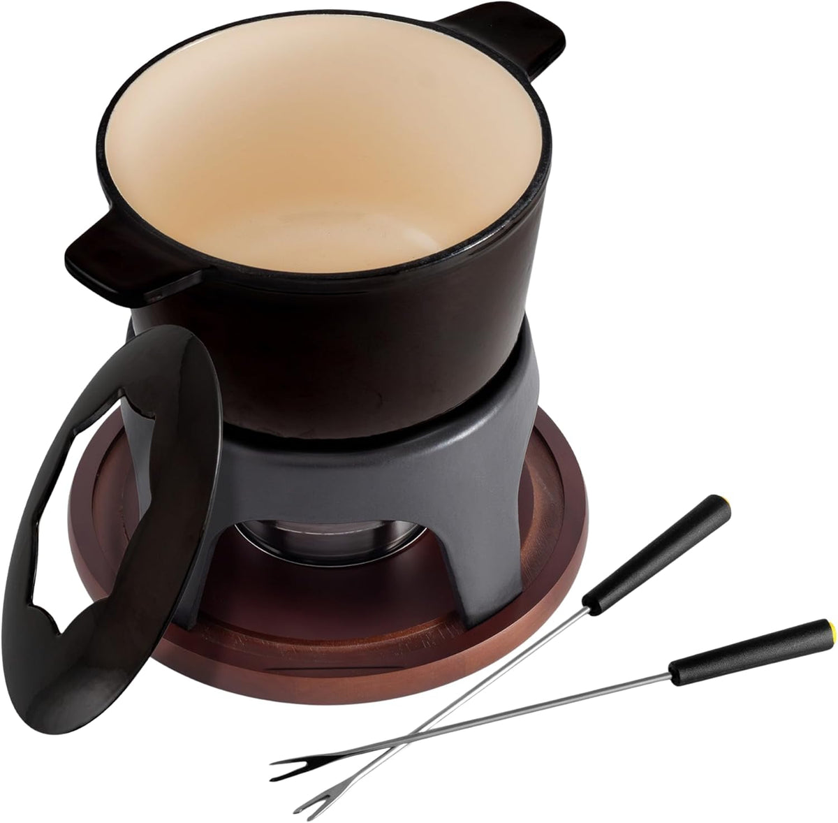 Swissmar Sierra Cast Iron Fondue Set, 1.6 Quart / 1.6 Liter – Perfect for Meat, Cheese, & Chocolate Fondues – Ideal for Family Bonding & Hosting Gifts - 12-Pieces, Metallic Black