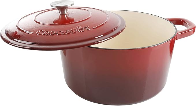 Crock-Pot Artisan 7-Quart Round Enameled Cast Iron Dutch Oven – Scarlet Red, Heavy-Duty Cookware for Slow Cooking, Baking, Roasting with Lid