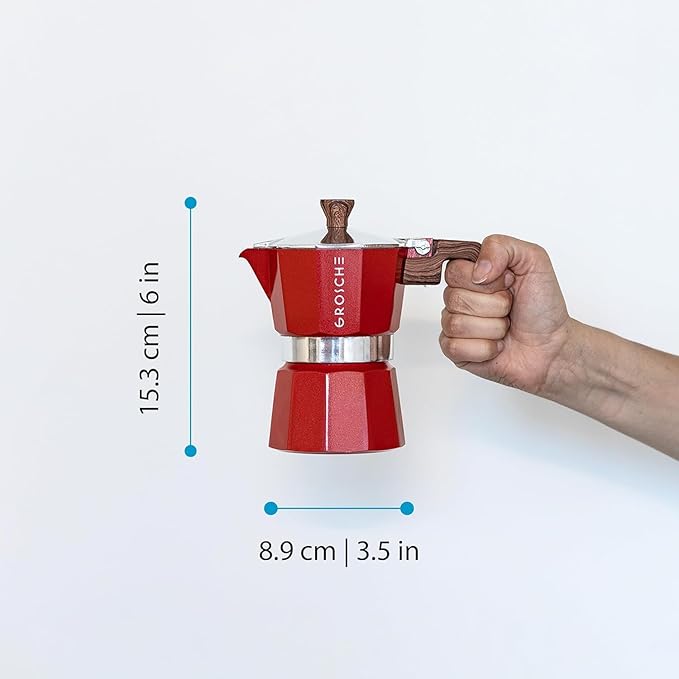 GROSCHE Milano Stovetop Espresso Maker Moka Pot 3 espresso Cup - 5oz, Red - Cuban Coffee Maker Stove top coffee maker Moka Italian espresso greca coffee maker brewer percolator