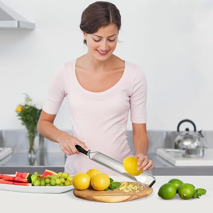 Premium Lemon Zester Grater,Kitchen Tool for Parmesan Cheese, Lemon, Ginger, Garlic, Nutmeg, Chocolate, Vegetables, Fruits,Sharp Stainless Steel Blade,Dishwasher Safe (Black+Yellow)