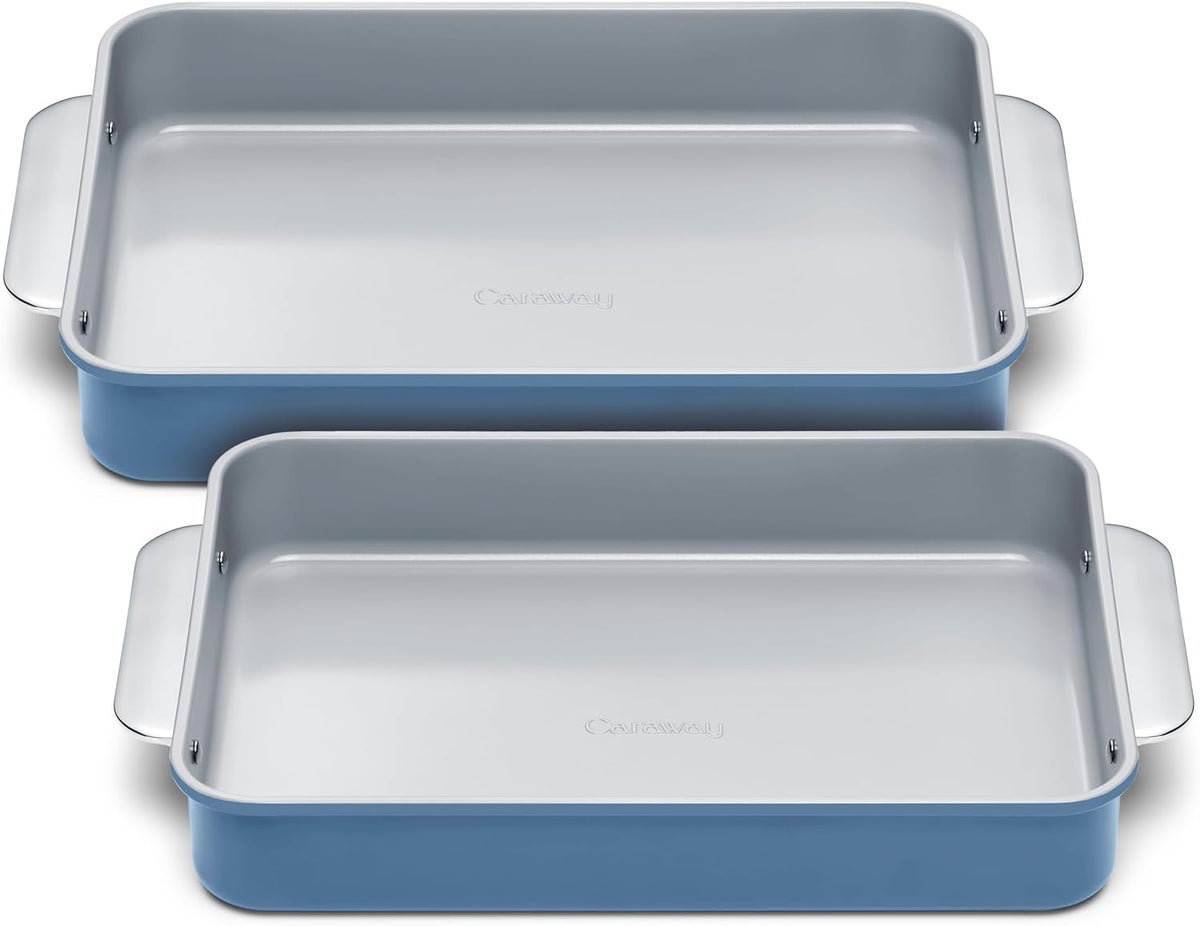 Caraway Non-Stick Ceramic 9”x13” Rectangle Pan Duo - Naturally Slick Ceramic Coating - Non-Toxic, PTFE & PFOA Free - Perfect for Brownies, Lasagnas, and More - Slate