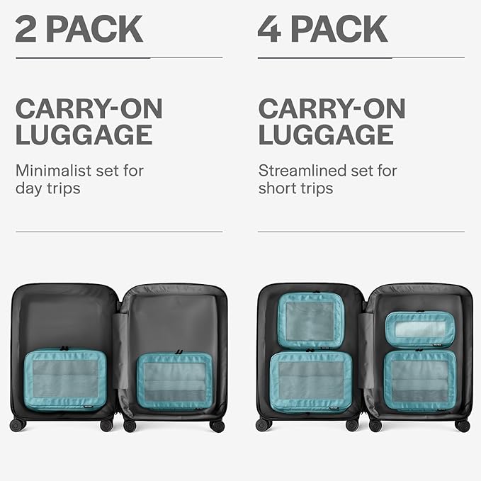 Aerotrunk Compression Packing Cubes for Travel - Luggage Organizer Bags - Double Zipper Packing Cubes for Suitcases (2-Pack, Teal)