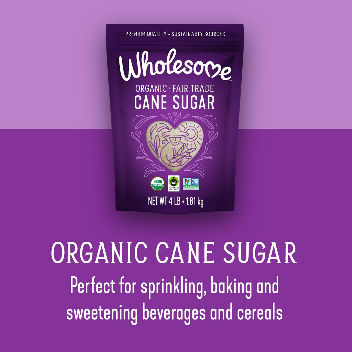 Wholesome Sweeteners 4-Pound Organic Cane Sugar, Fair Trade, Non GMO, Gluten Free & Vegan for Baking and Sweetening, 6 Pack