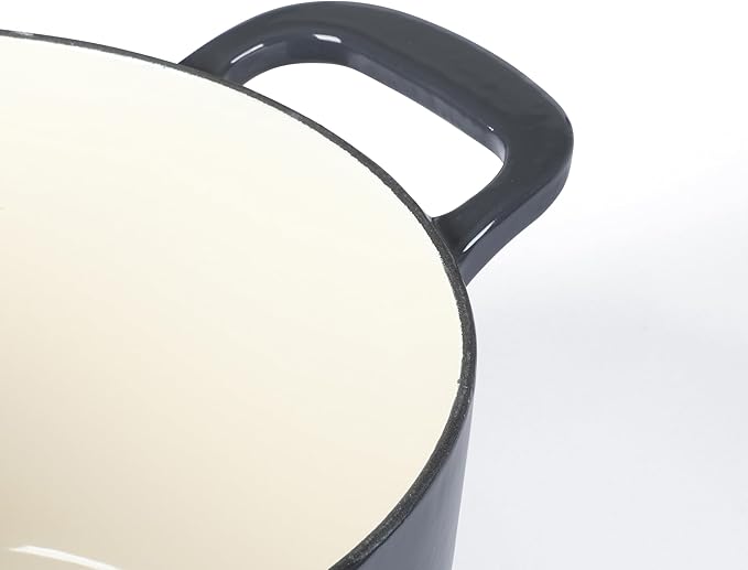 Martha Stewart Gatwick 7 QT Enamel Cast Iron Dutch Oven – Gray, Durable Heavy-Duty Dutch Oven for Slow Cooking, Braising, and Baking