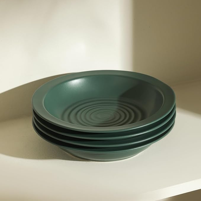Stone Lain Orbit 12-Piece Dinnerware Set Stoneware, Plates and Bowls Set, Pasta Bowls, Microwave and Dishwasher Safe, Dish Set for 4, Green