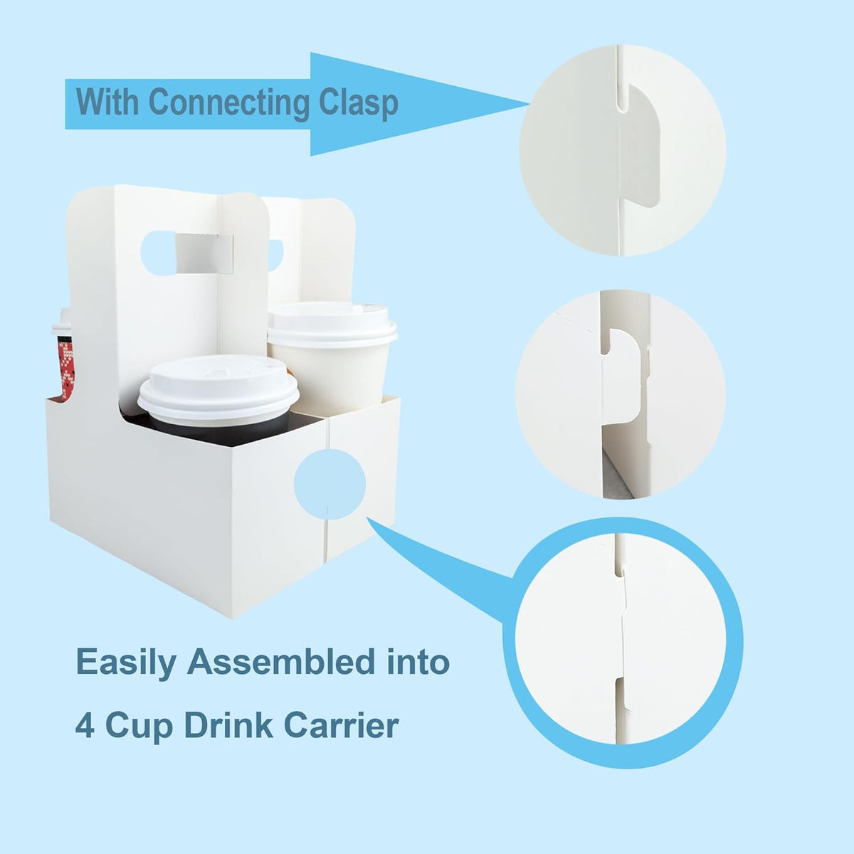 30 Pack 2-Cup Drink Carrier with Handle, Disposable White Cardboard Paper Cup Holder for Cold/Hot Drinks,Cup Carrier for Coffee or Food Delivery, Take Out Cup Carriers, Mlfklmkl