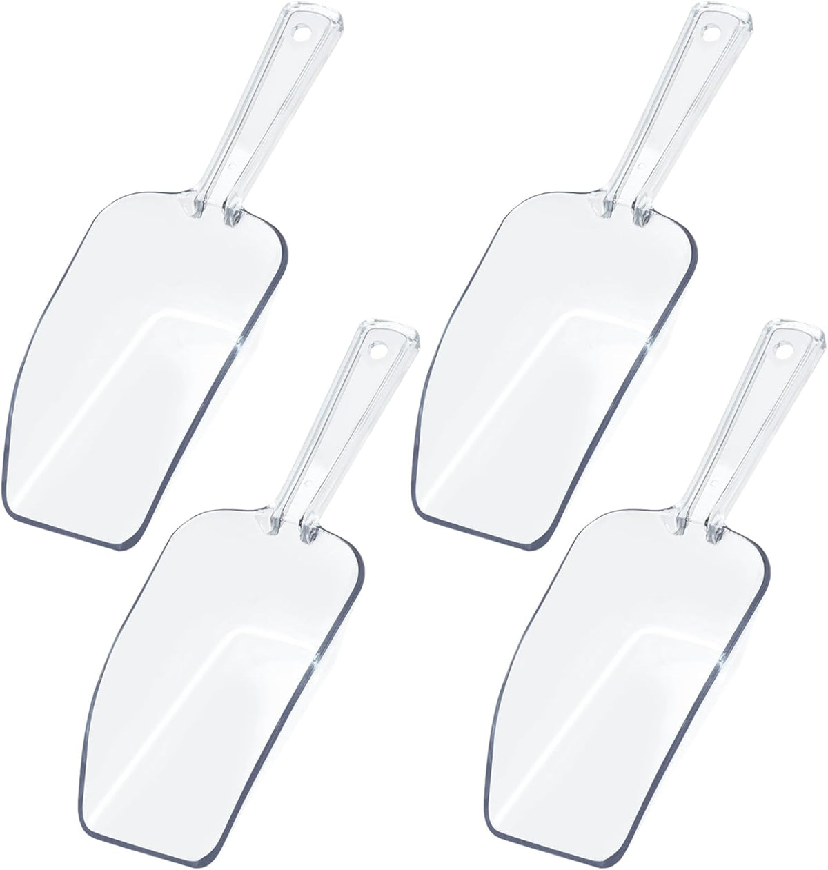 4Pcs Clear Plastic Ice Scoop for Freezer, Mini Candy Popcorn Scoops for Buffet Food Dry Goods, Flour Scoops for Canisters, 7.5 In (Clear)