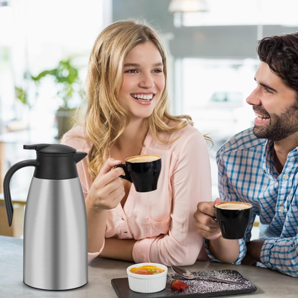 70 oz Thermal Coffee Carafe Stainless Steel, Insulated Coffee Carafe - Double Walled Vacuum Coffee Thermos Water Beverage Dispenser for Keeping12 Hour Hot/24 Hour Cold Water, Thermal carafe (Silver)