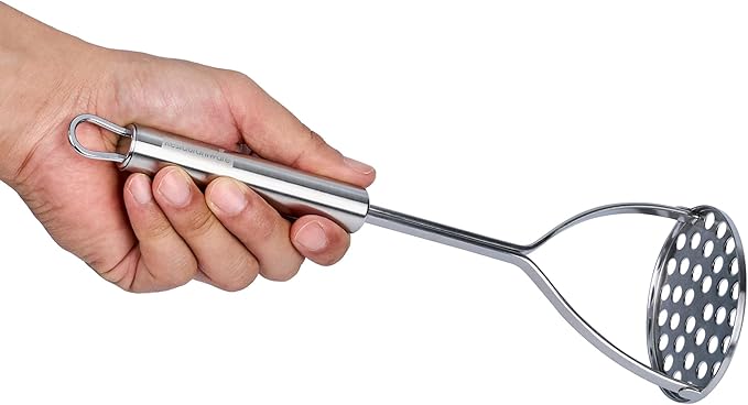 Restaurantware-German Standard Round-Faced Mashers With Ergonomic Handle, 24 Heavy-Duty Potato Mashers - Dishwashable, Durable, Stainless Steel Food Mashing Tool, For Avocado, Beans, Sweet Potatoes