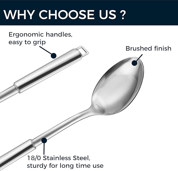 18/0 Stainless Steel Cooking Spoons Set, Serving Spoon & Slotted Spoon, Kitchen Cooking Utensils Set, Housewarming Daily Use Commercial, Pack of 2