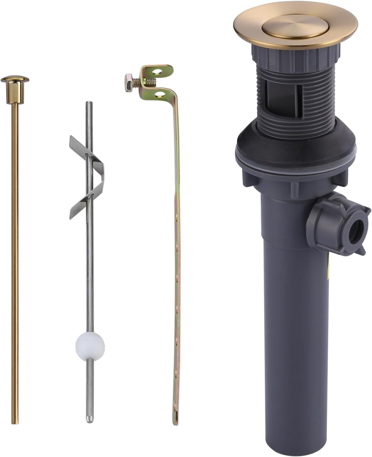 Bathroom Sink Drain with Lift Rod, Brushed Gold Sink Drain with Overflow, ARCORA Drain Stopper for Vessel Sink