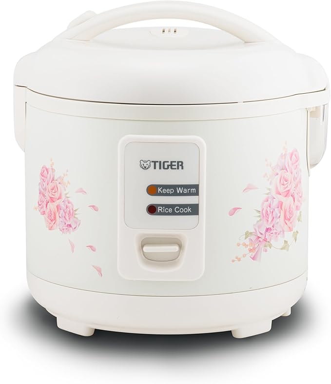 Tiger JAZ-A18U-LF 10 Cup Capacity White Rice Cooker with Non-Stick Inner Pot, Retractable Power Cord, and Keep Warm up to 12 hours (Flower)
