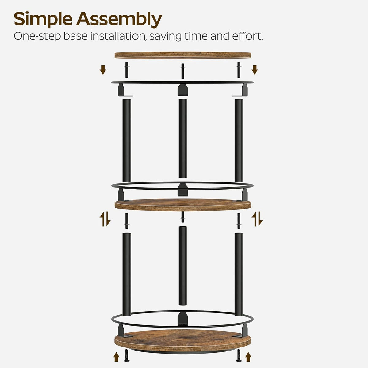 3-Tier Lazy Susan Organizer, Rotating Spice Rack, Spinning Organizer, Industrial Turntable Spice Rack Organizer for Cabinet, Kitchen Countertop, Pantry, Rustic Brown and Black SR23BR