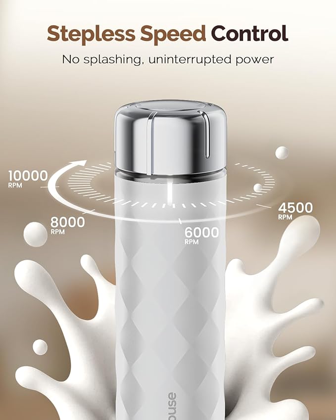 Maestri House Rechargeable Milk Frother with Stepless Speed Control, LunaFro 2.0 Handheld Electric Foam Maker Waterproof Drink Mixer Foamer for Lattes, Cappuccino