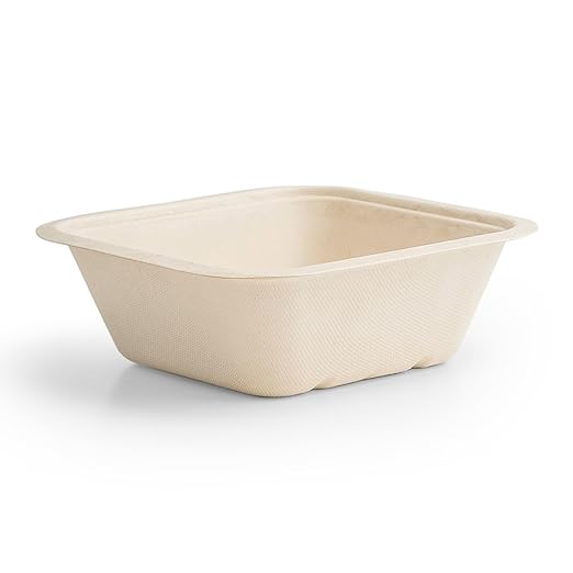 Vegware Compostable 32oz Molded Fiber To Go Containers, Case of 600, Nourish, No-Added PFAS, Reuseable, Bagasse, Meal Prep Food Storage, Suitable for Hot or Cold Food, Choice of Size 4 Lids & bases