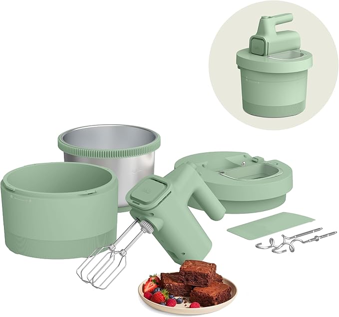 bella 3.5 Qt Hand & Stand Mixer, 2 in 1 Electric Mixer with Bowl, Dough Hook, Whisk & Egg Beater, Multifunctional Handheld Mixer for Baking, 200 Watt, Seaglass