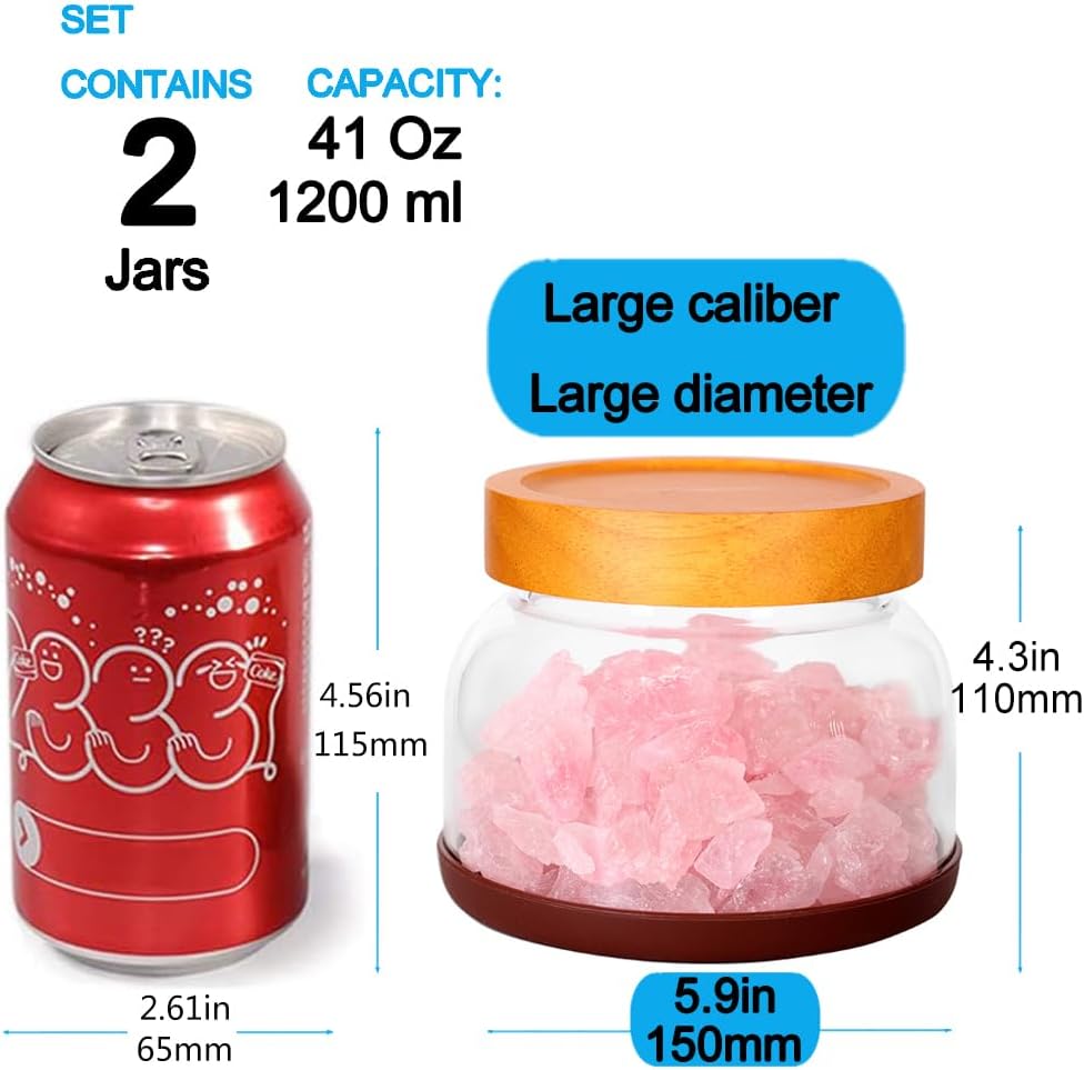 SAIOOL 2-Pack Glass Storage Containers with Lids - D 15cm x H 11cm, 1200 ML Airtight Food Jars, Wide Mouth Pantry Organization for Coffee, Flour, Snacks, Includes 2 Spoons & Labels