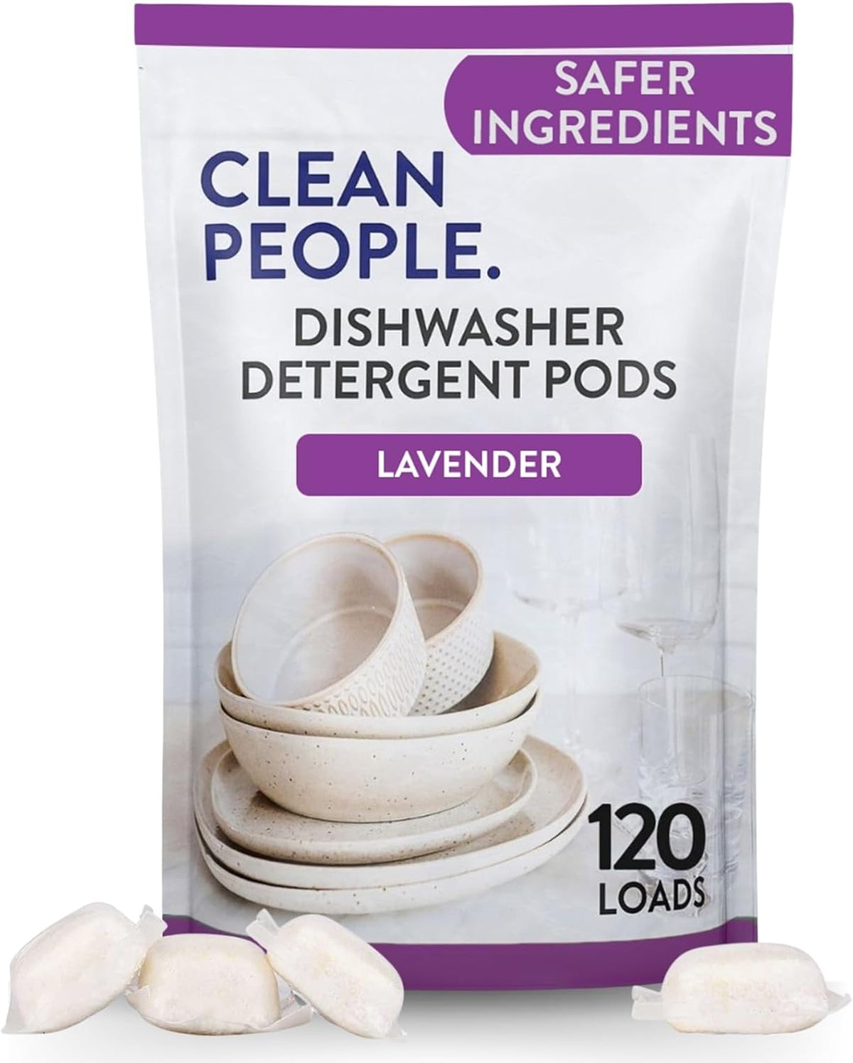 The Clean People Dishwasher Detergent Pods | Cuts Grease and Rinses Sparkling Clean | Residue-Free | Lavender, 120 Pack