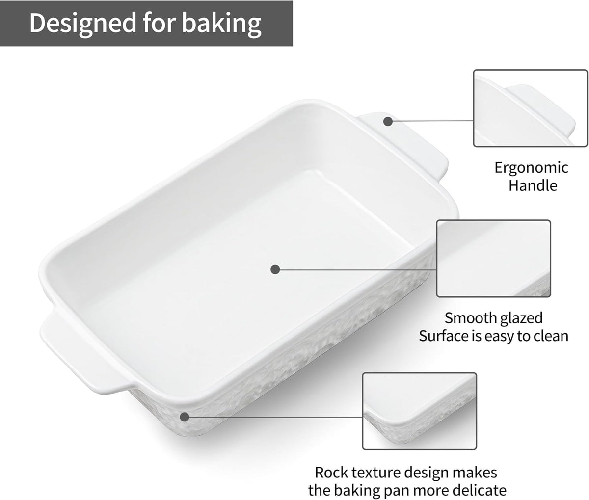 Casserole Dishes for Oven, Baking Dishes, Ceramic Bakeware Sets of 4, Rectangular Baking Pan Set with Handles for Baking, Casserole, Kitchen, Wedding Gift,White