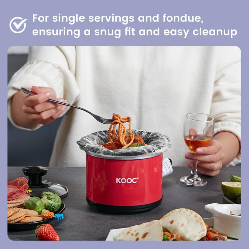 KOOC Slow Cooker Liners 8"x11" 30 Count Mini Size Disposable Pot Liners Cooking Bags Fit 0.65 qt to 1.25 qt Pot BPA Free Fresh Locking Seal Design