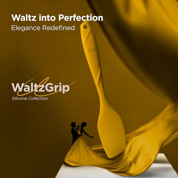 Kitchen Mama WaltzGrip Platinum Silicone Scraping Spatula: Heat Resistant, Seamless, Non Stick for Frying Pan Cookware, Safe, Flexible Bowl Scraper - Ideal for Mixing, Baking, Stirring (Yellow)