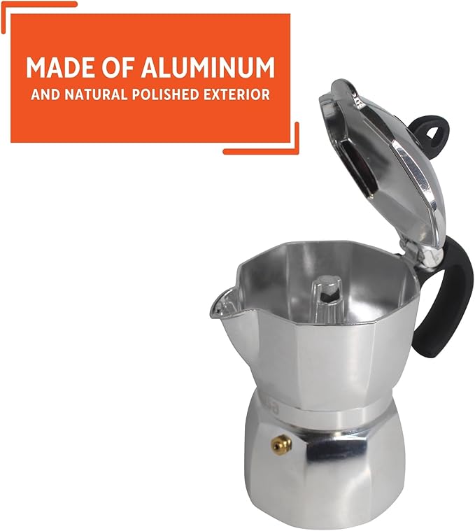 Imusa 3 Cup Stovetop Espresso Maker with Heart Shaped Knob, Silver