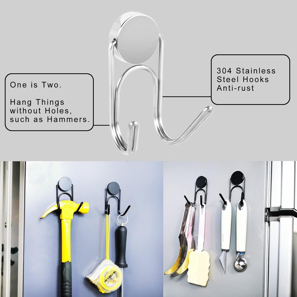 Magnetic Hooks Heavy Duty 304 Stainless Steel Hooks,Magnets Hanging Hooks for Refrigerator Grill Toolbox Cabins Outdoor,Cruise Essentials Camper Accessories,4pack(Silver,1.1in-2 40Lbs)
