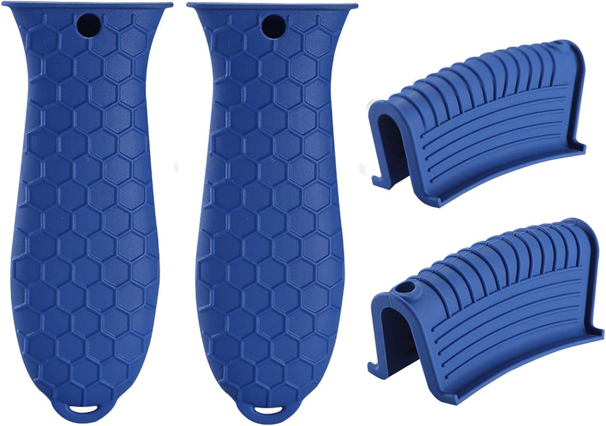 4 Pieces Silicone Hot Tool Holder Heat Resistant Potholder Cookware Handle Non Slip Rubber Pot Holders Handles Grip Covers for Cast Iron Skillet Silicone Cooking Kitchen Suits