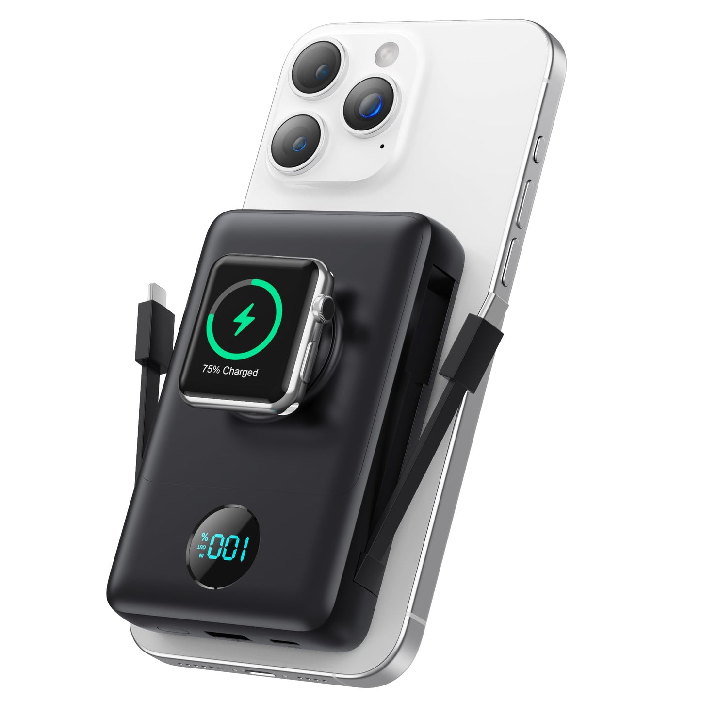 Ekrist Magnetic Portable Charger 10800mAh for MagSafe with Built-in Cable,iWatch Charger,Wireless Power Bank Travel Essentials,25W Fast Charging Battery Pack for iPhone 17/16/15/14,Apple Watch(Black)
