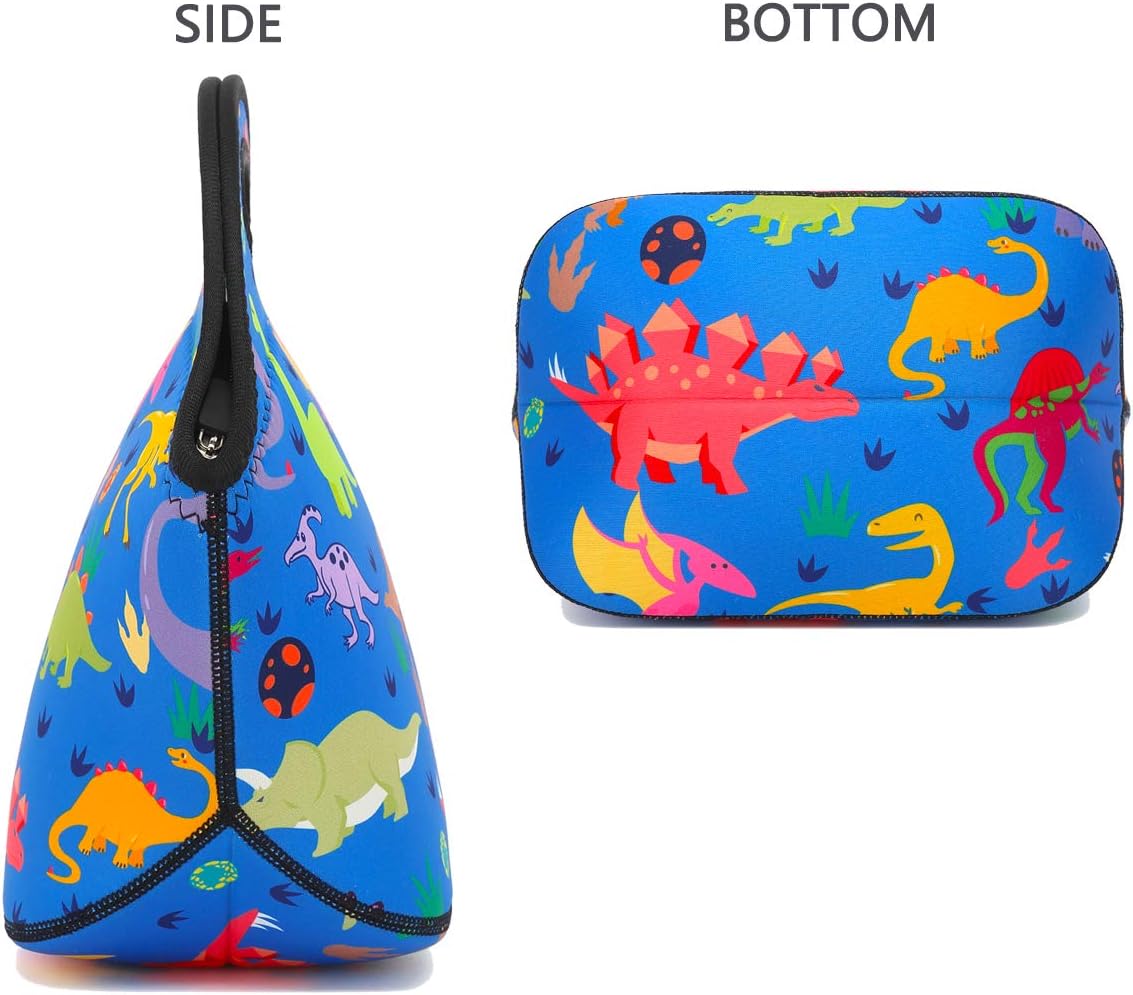 FlowFly Neoprene Kids Lunch box Insulated Soft Bag Mini Cooler Thermal Meal Tote Kit for Boys, Girls,Men,Women,School,Work, Office, Dinosaur