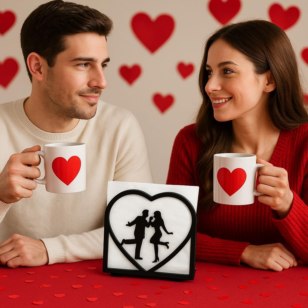 2-Pack Romantic black Napkin Holder for table – Love Theme Metal Napkin Dispenser for Kitchen, Dining Table, Valentine's Day – Fits Everyday & Cocktail Napkins, Coffee Filter Holder for Size #2 & #4