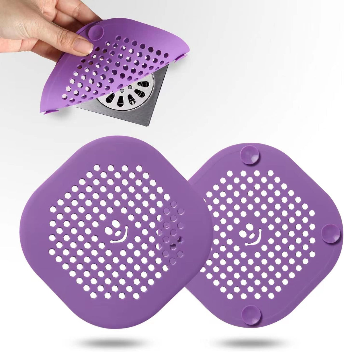 2 Pack Drain Hair Catcher Silicone Drain Protector Bathroom Accessories Hair Stopper Drain Cover for Shower Kitchen Bathroom Tub Deep Purple