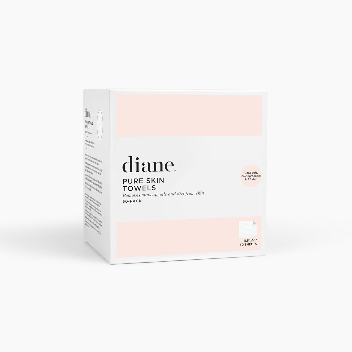 Diane Pure Skin Towels, Disposable Face Towels for Hygienic Cleanse, Makeup Remover Dry Wipes, XL Face Towels that Remove Makeup, Oils, & Dirt from Skin, Eco-Friendly, Vegan, Biodegradable - 50-Pack