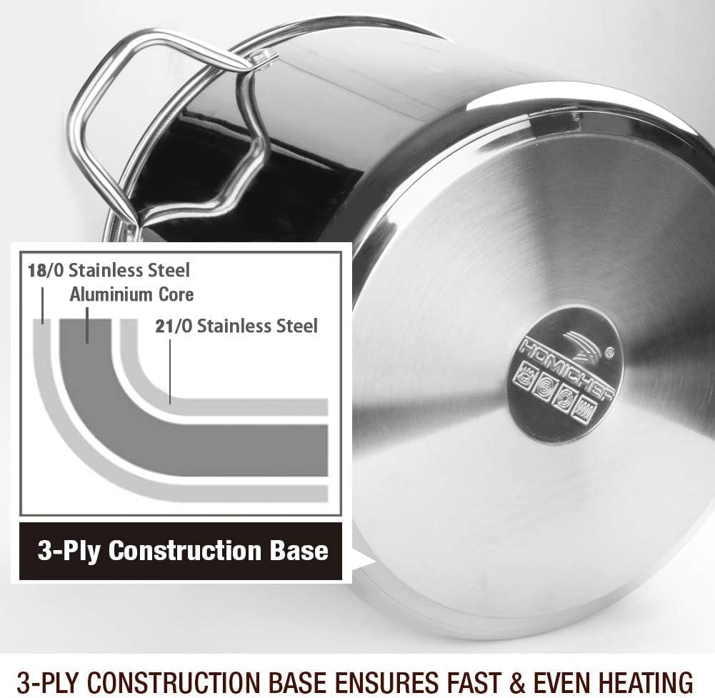 HOMICHEF Small Stock Pot 4 Quart Nickel Free Stainless Steel - 4 Qt Stockpot With Lid - Induction Pot