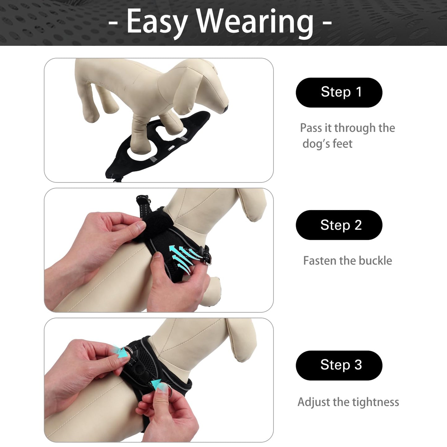 Dog Harness for Small Dogs, Small Dog Harness and Leash Set, Honeycomb Grid, Reflective Lightweight Harness & Anti-Twist Pet Lead (Multi Color, XS-Black)