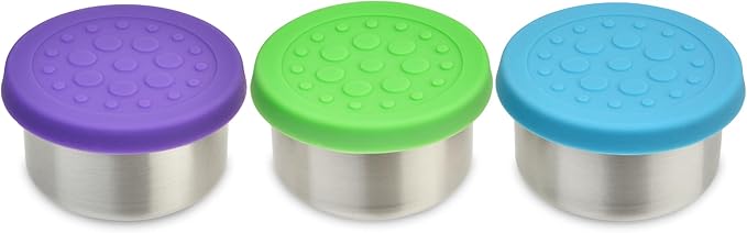 LunchBots 1.5 oz Stainless Steel Dressing Container for Condiments, Dips, Snacks, Dipping Sauce Cups with Silicone Lid, Fits in Lunch Bags and Bento Boxes – Set of 3 (Floral)